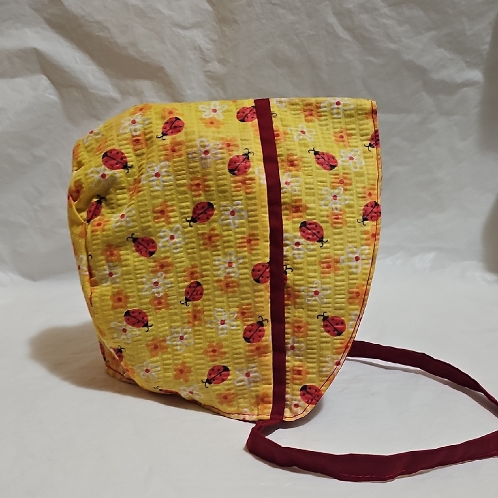 Sun Bonnet Yellow Red Ladybug Print Used